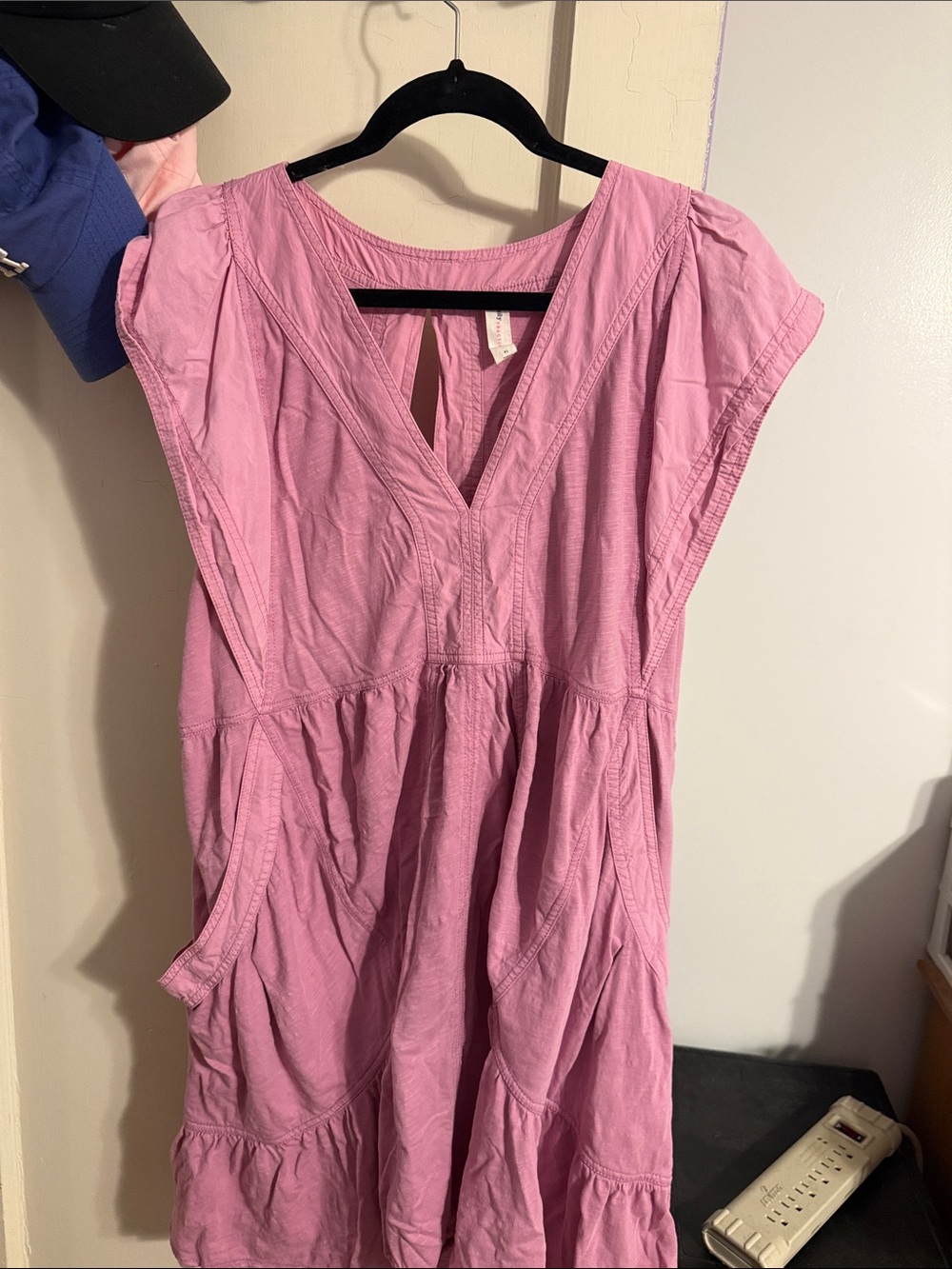 Dusty Pink V-Neck Midi Dress with Cap Sleeves